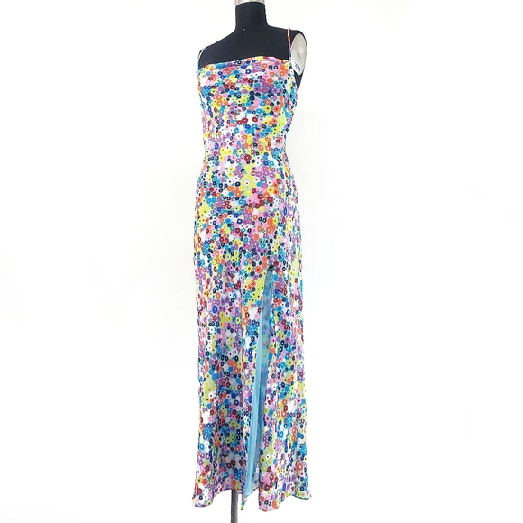 STAUD Bellamy Vibrant Ditzy Floral Lace Up Garden Party Maxi Slip Dress - Picture 6 of 15
